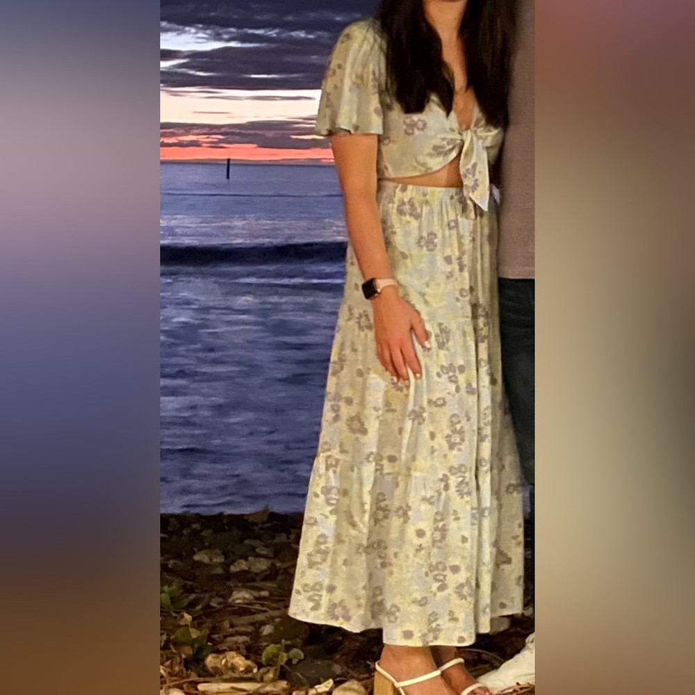 Rewind tie-front top and and tiered maxi skirt set